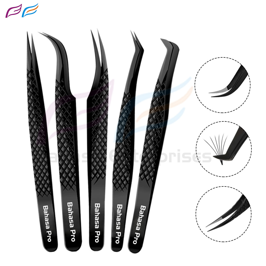 Black Eyelash Tweezers Fiber Tip